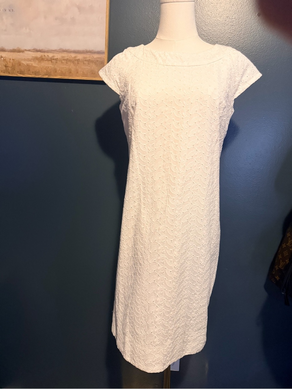Ann Taylor White Perry Eyelet Midi Shift Dress